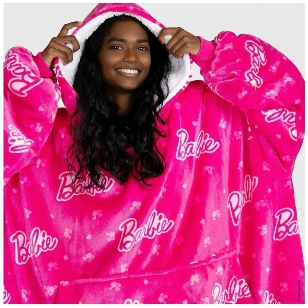 Rare Barbie hot pink oodie pullover Hooded sweatshirt wearable blanket snuggie